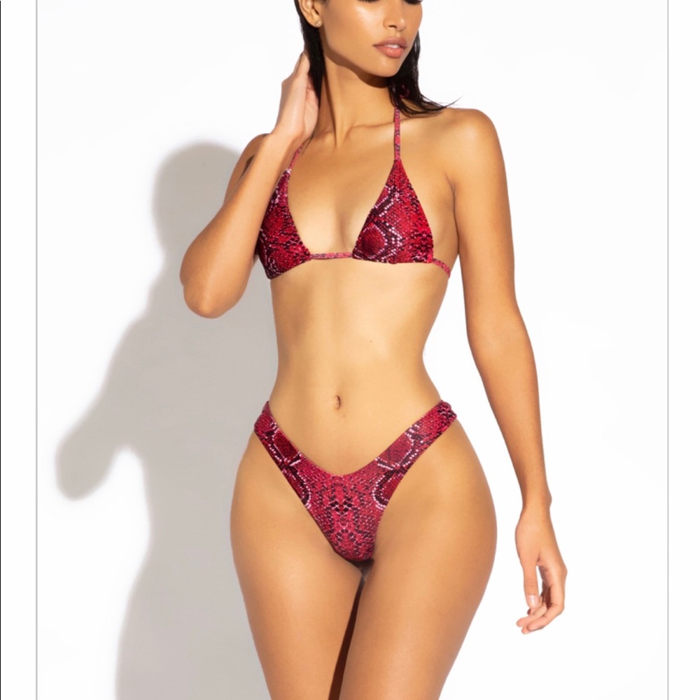 Red snake print bikini set